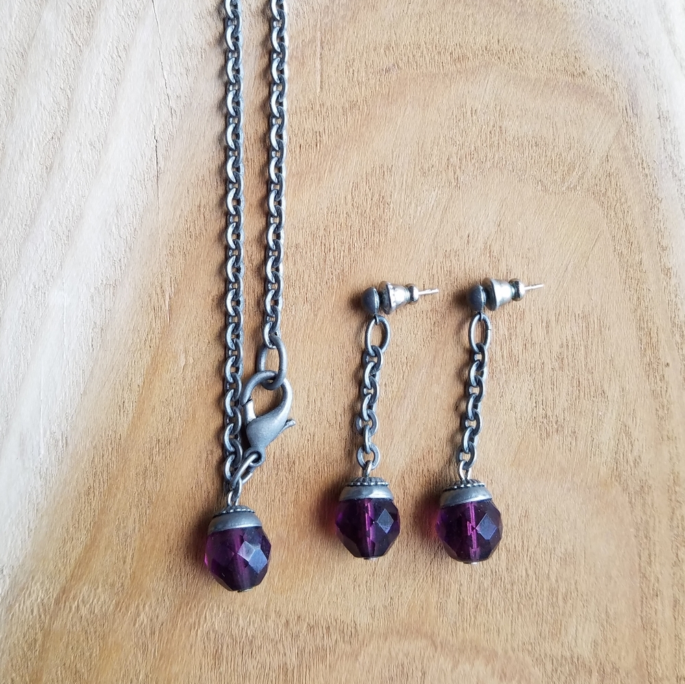 ❌3/$15 Purple Jewel Bead Necklace & Earrings Set